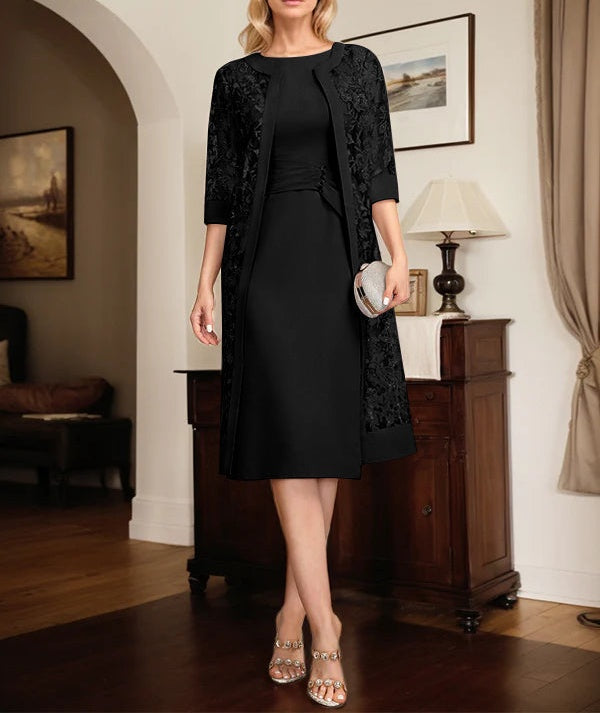 Sheath/Column Scoop Knee-Length Chiffon Mother of the Bride Dress With Pleated Sequins