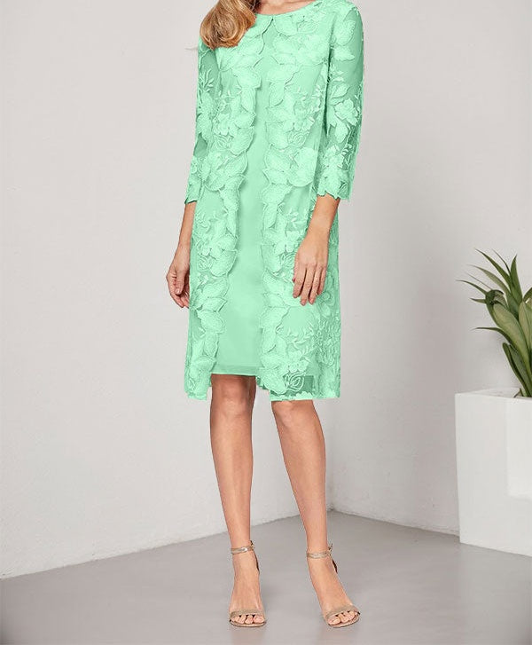A-line Scoop Knee-Length Chiffon Lace Mother of the Bride Dress With Jacket