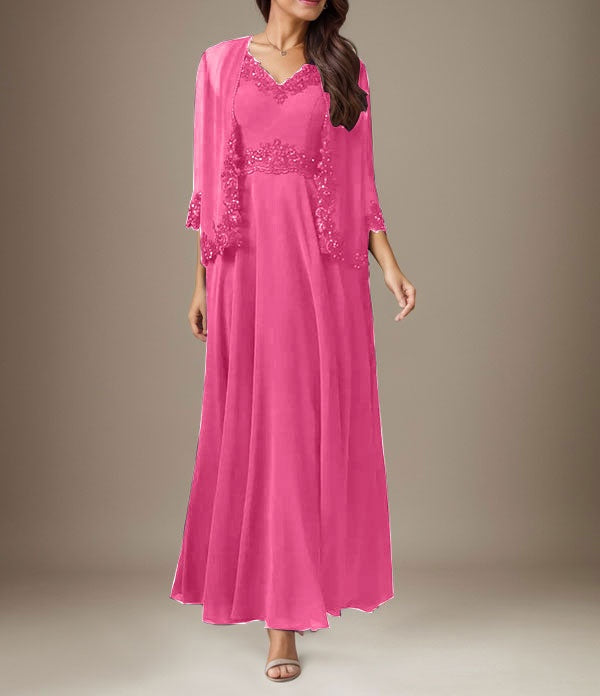 Plum A-Line Sequins Chiffon Dress