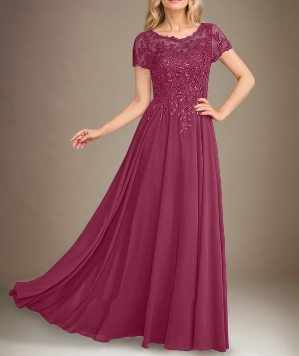 A-Line Scoop Floor-Length Chiffon Mother of the Bride Dress With Applique & Sequins