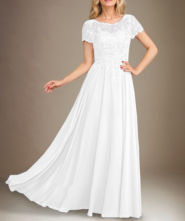 A-Line Scoop Floor-Length Chiffon Mother of the Bride Dress With Applique & Sequins
