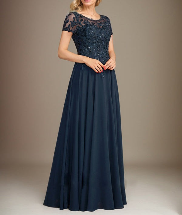 A-Line Scoop Floor-Length Chiffon Mother of the Bride Dress With Applique & Sequins