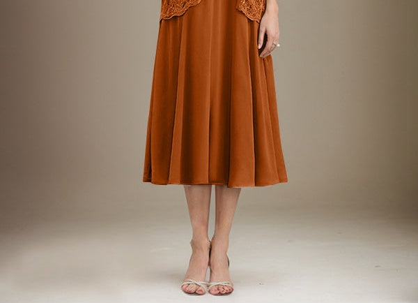 A-line Scoop Tea-Length Lace Chiffon Mother of the Bride Dress With Sequins