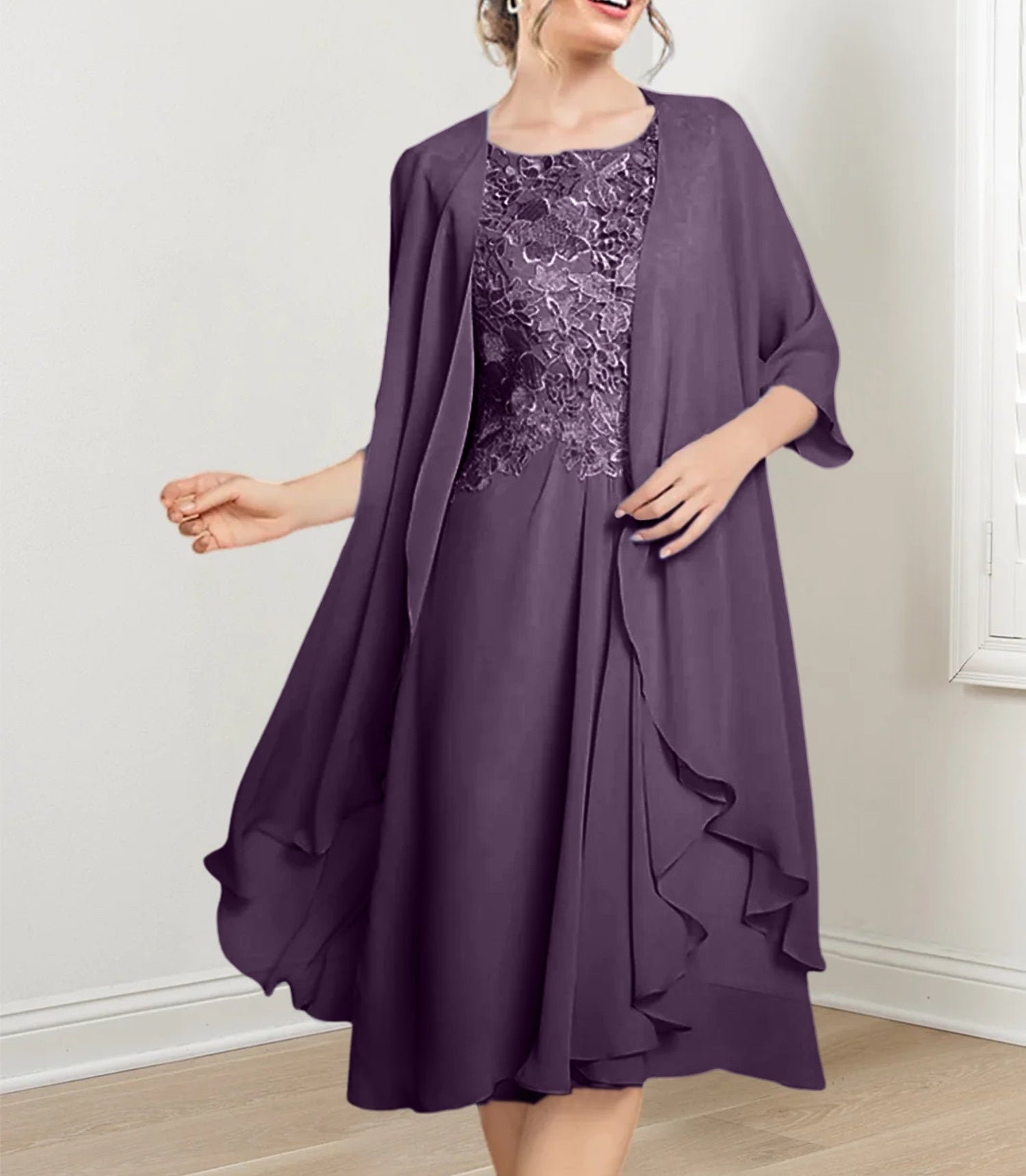 A-Line/Princess Scoop Knee-Length Mother of the Bride Dresses