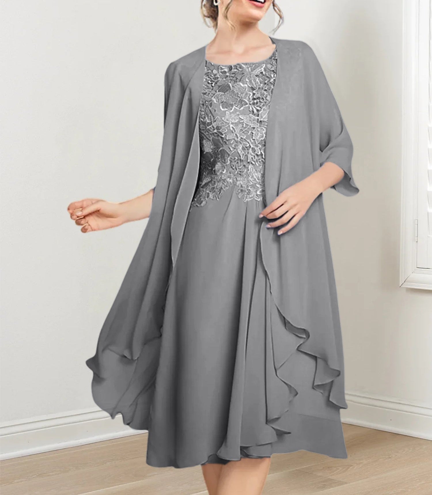 A-Line/Princess Scoop Knee-Length Mother of the Bride Dresses