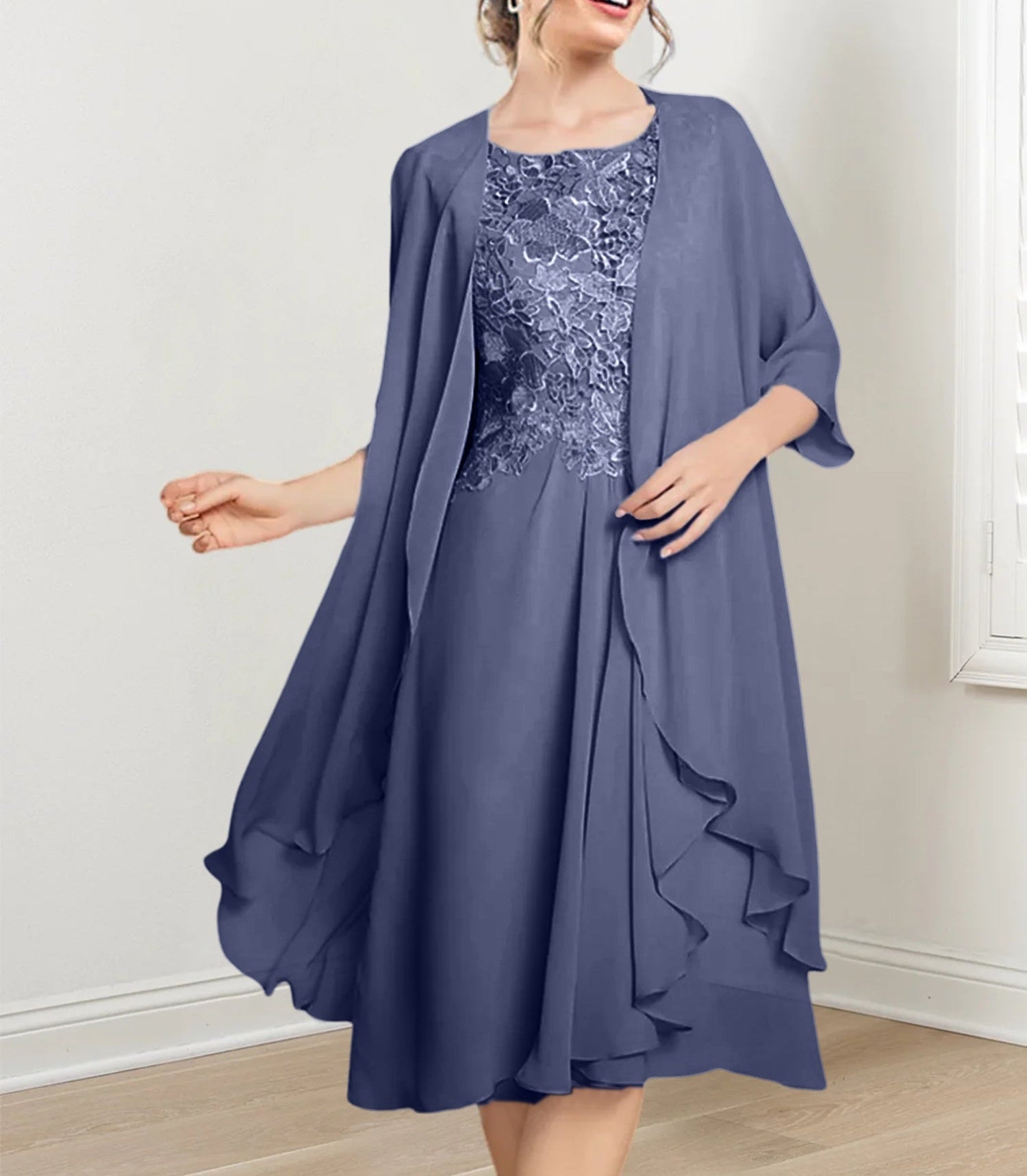 A-Line/Princess Scoop Knee-Length Mother of the Bride Dresses