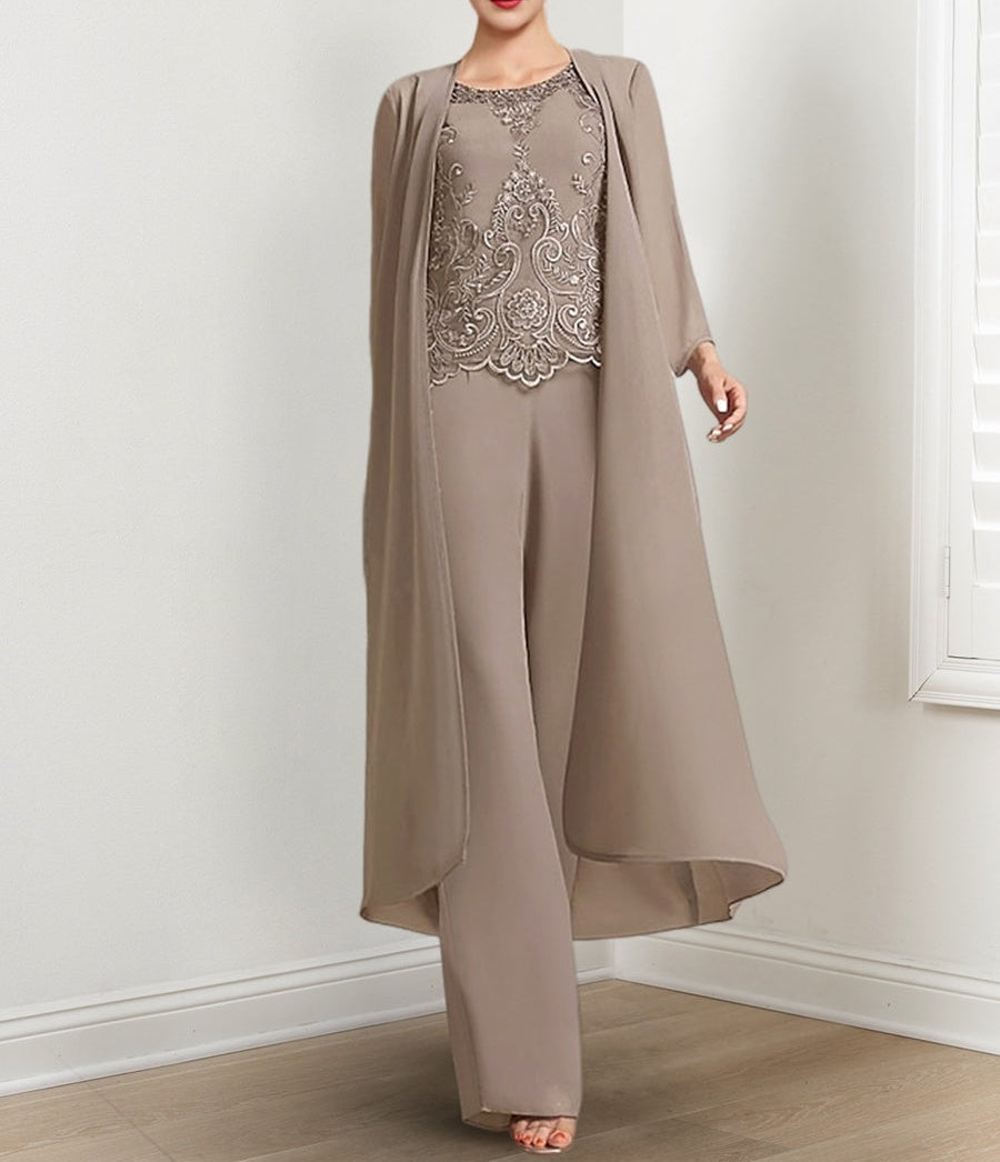 Chiffon Long Sleeves Mother Of The Bride Pantsuits With Jacket