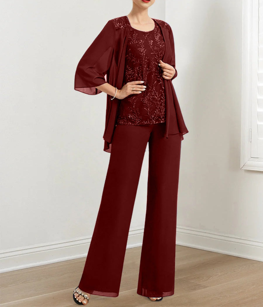 Chiffon Mother of the Bride Pantsuits with Sequins & Jacket
