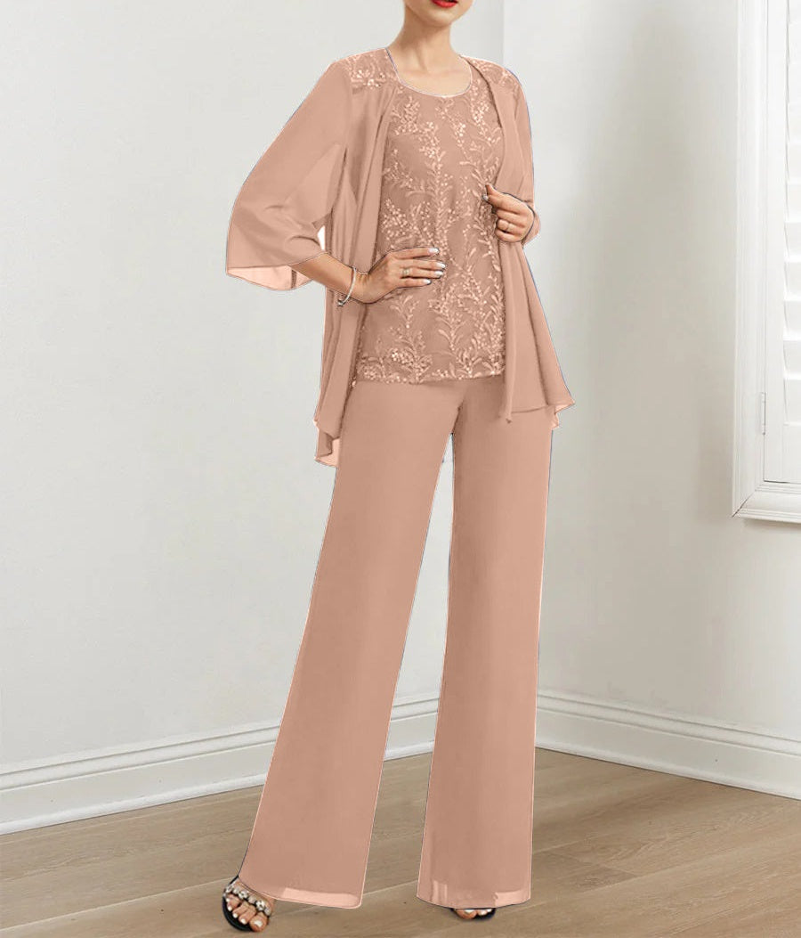 Chiffon Mother of the Bride Pantsuits with Sequins & Jacket