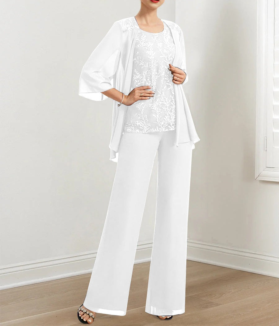 Chiffon Mother of the Bride Pantsuits with Sequins & Jacket