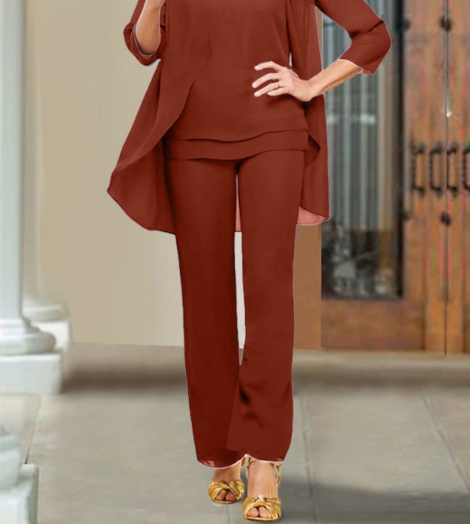 Chiffon Scoop Mother of the Bride Pantsuits