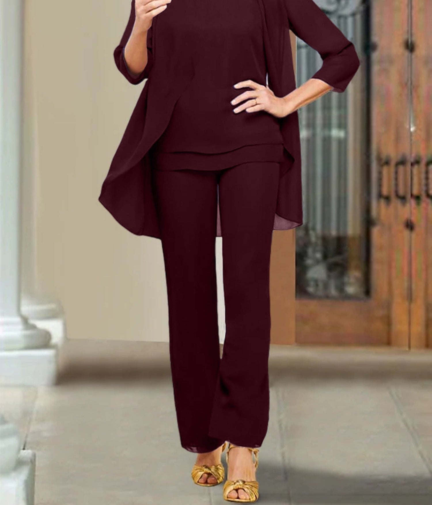 Chiffon Scoop Mother of the Bride Pantsuits