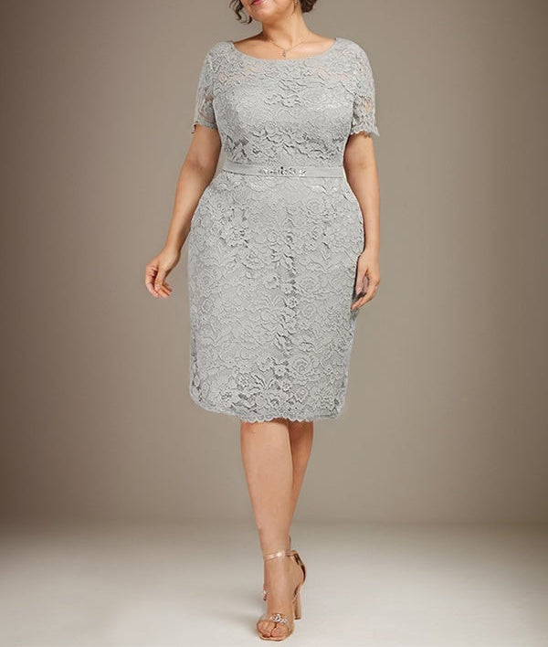 Sheath/Column Scoop Knee-Length Chiffon Lace Mother of the Bride Dress With Beading