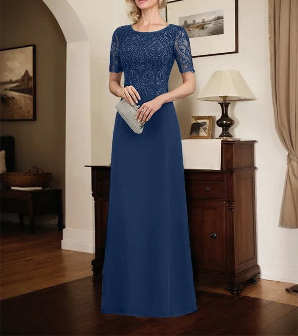 A-line Scoop Floor-Length Lace Chiffon Mother of the Bride Dress With Sequins