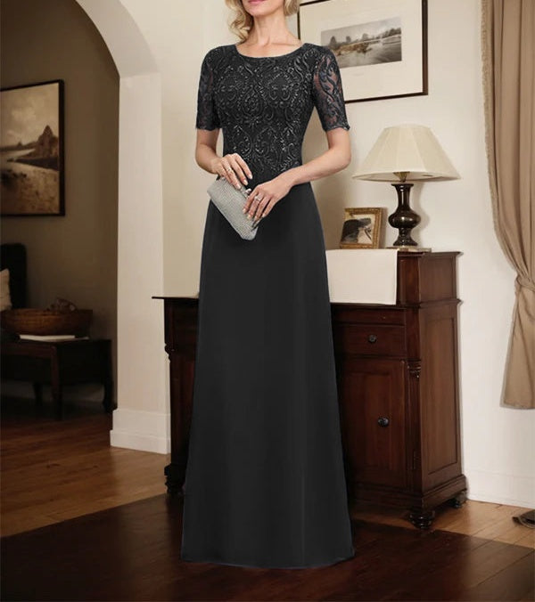 A-line Scoop Floor-Length Lace Chiffon Mother of the Bride Dress With Sequins