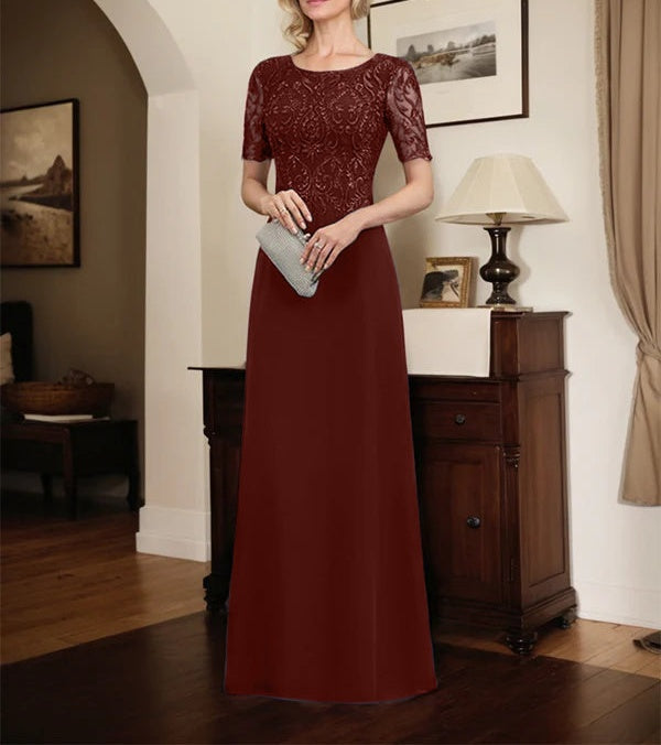 A-line Scoop Floor-Length Lace Chiffon Mother of the Bride Dress With Sequins