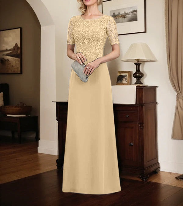 A-line Scoop Floor-Length Lace Chiffon Mother of the Bride Dress With Sequins