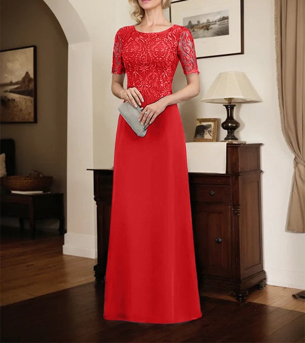 A-line Scoop Floor-Length Lace Chiffon Mother of the Bride Dress With Sequins