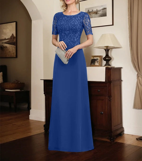 A-line Scoop Floor-Length Lace Chiffon Mother of the Bride Dress With Sequins
