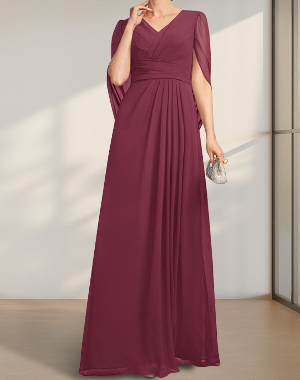 A-line V-Neck Floor-Length Chiffon Mother of the Bride Dress With Pleated