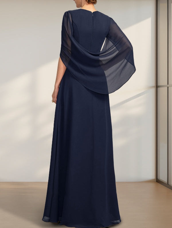 A-line V-Neck Floor-Length Chiffon Mother of the Bride Dress With Pleated
