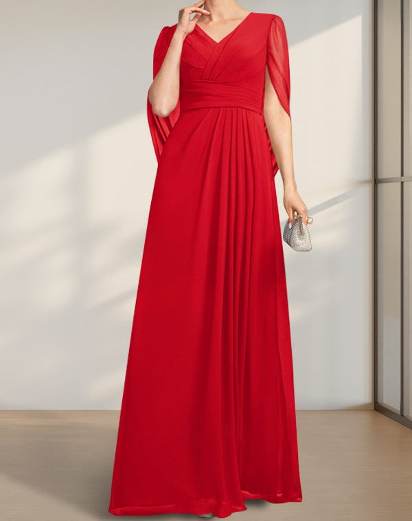 A-line V-Neck Floor-Length Chiffon Mother of the Bride Dress With Pleated