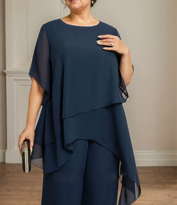 Separates Jumpsuit/Pantsuit Scoop Ankle-Length Chiffon Mother of the Bride Dress