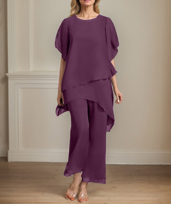 Separates Jumpsuit/Pantsuit Scoop Ankle-Length Chiffon Mother of the Bride Dress