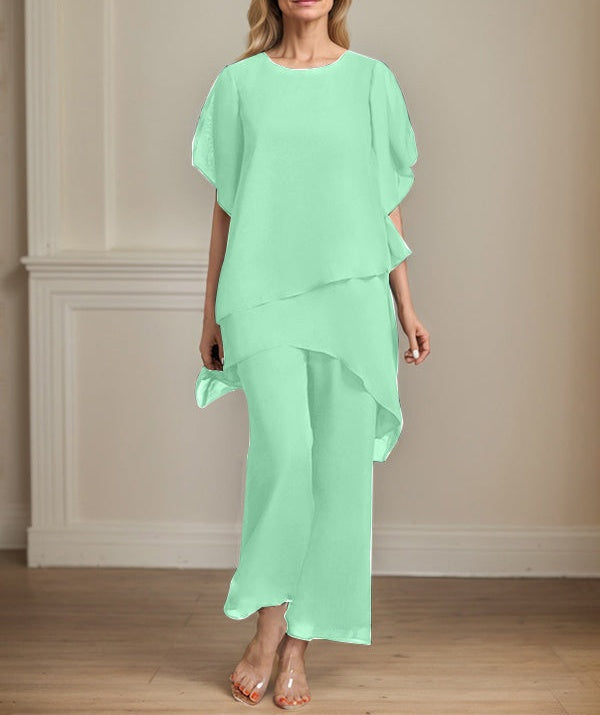 Separates Jumpsuit/Pantsuit Scoop Ankle-Length Chiffon Mother of the Bride Dress