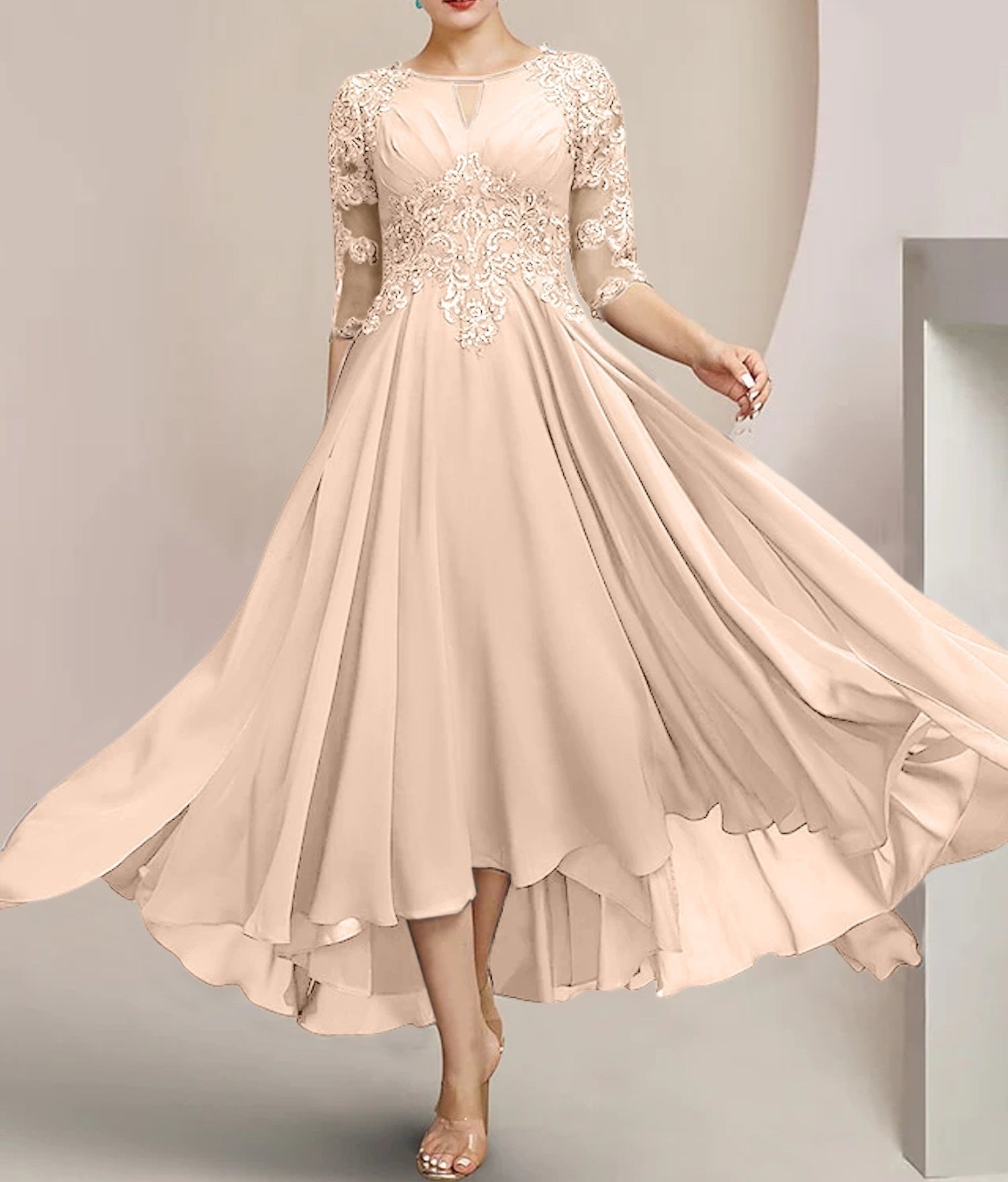 A-Line/Princess Scoop Tea-Length Mother of the Bride Dresses