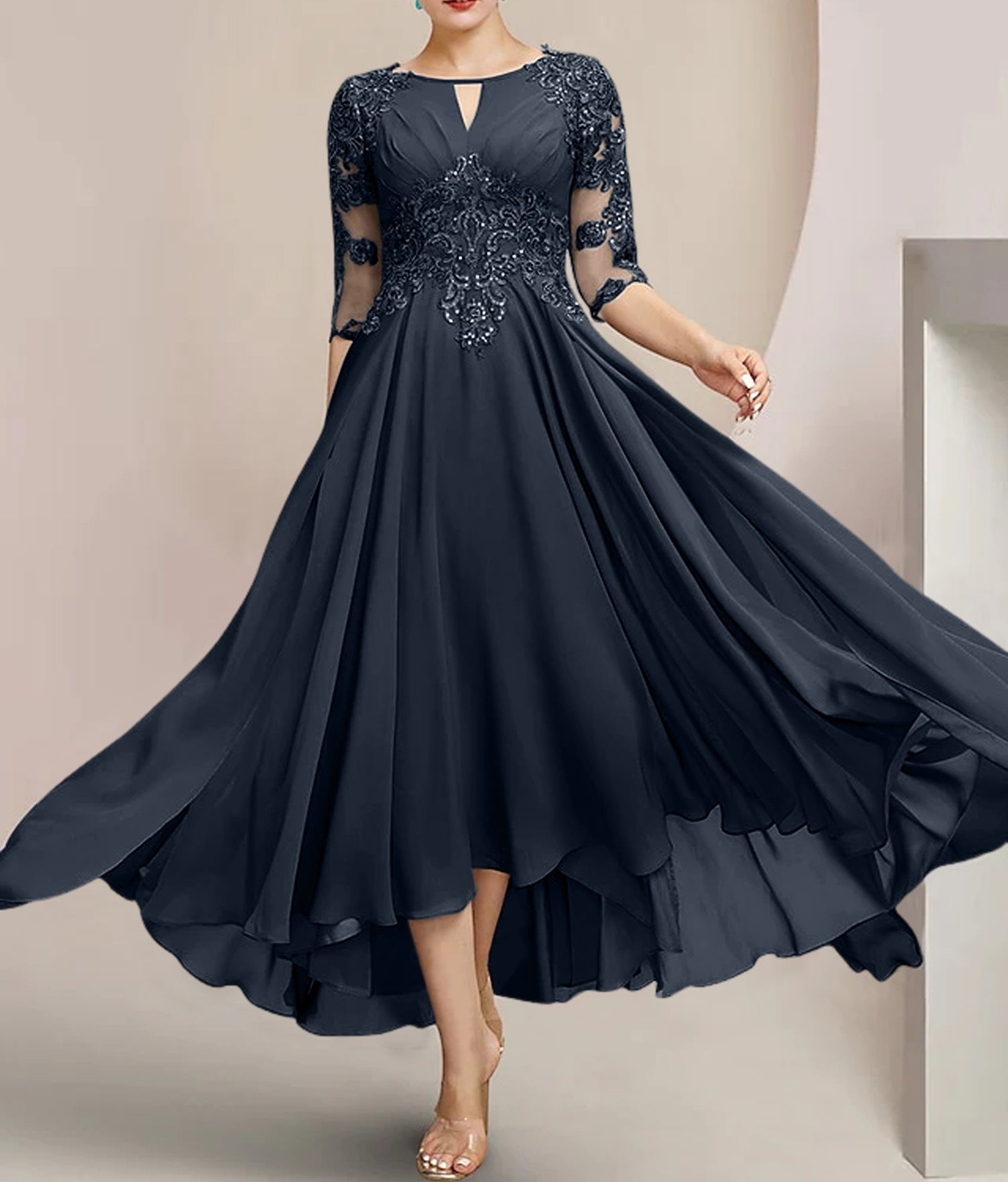 A-Line/Princess Scoop Tea-Length Mother of the Bride Dresses