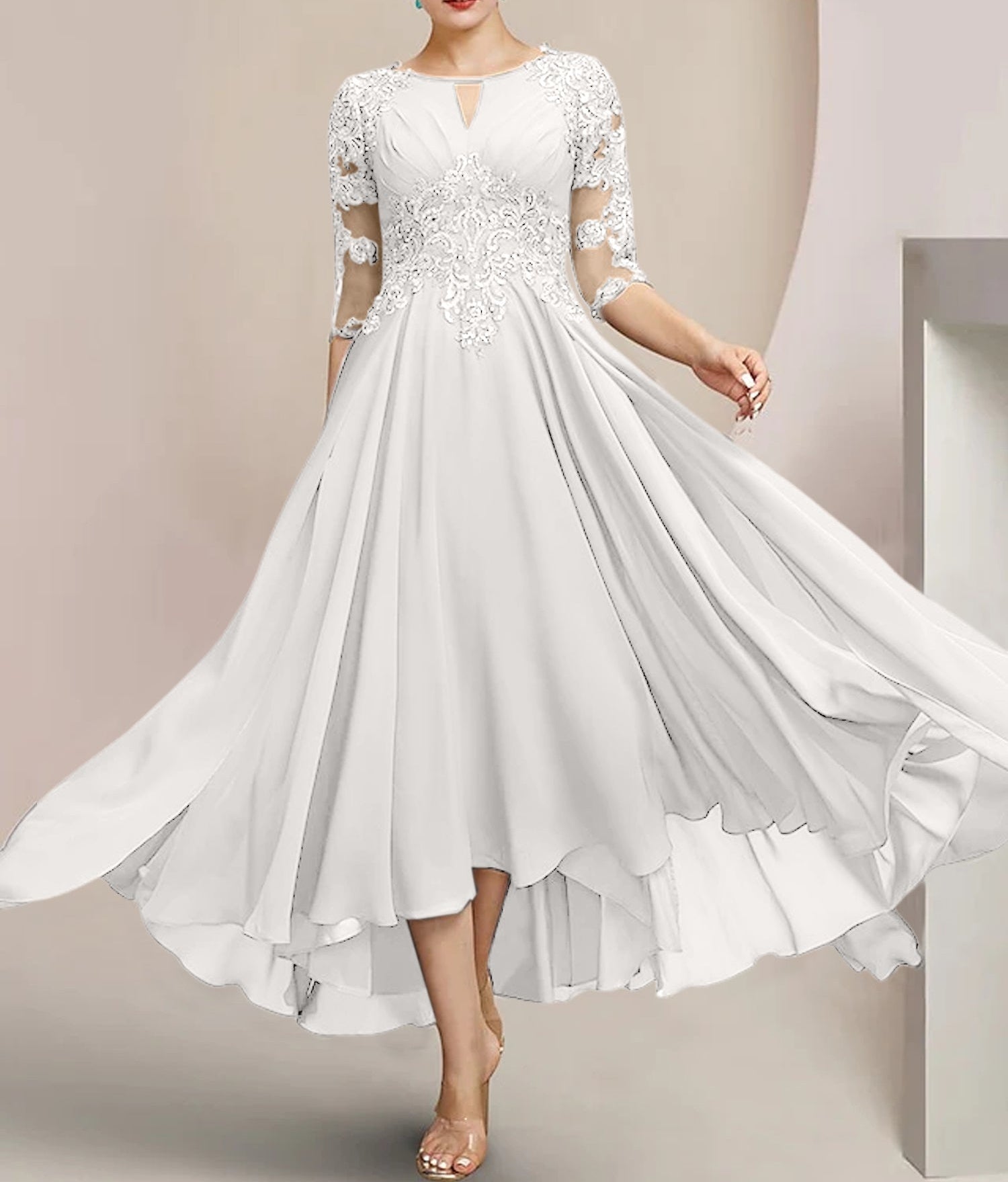 A-Line/Princess Scoop Tea-Length Mother of the Bride Dresses