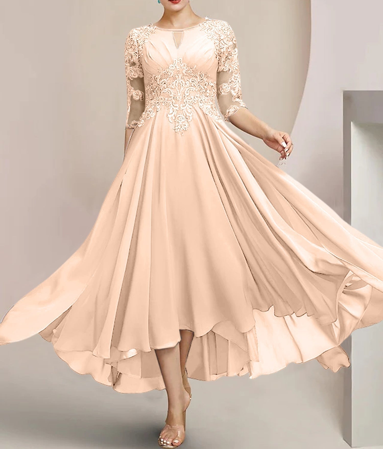 A-Line/Princess Scoop Tea-Length Mother of the Bride Dresses
