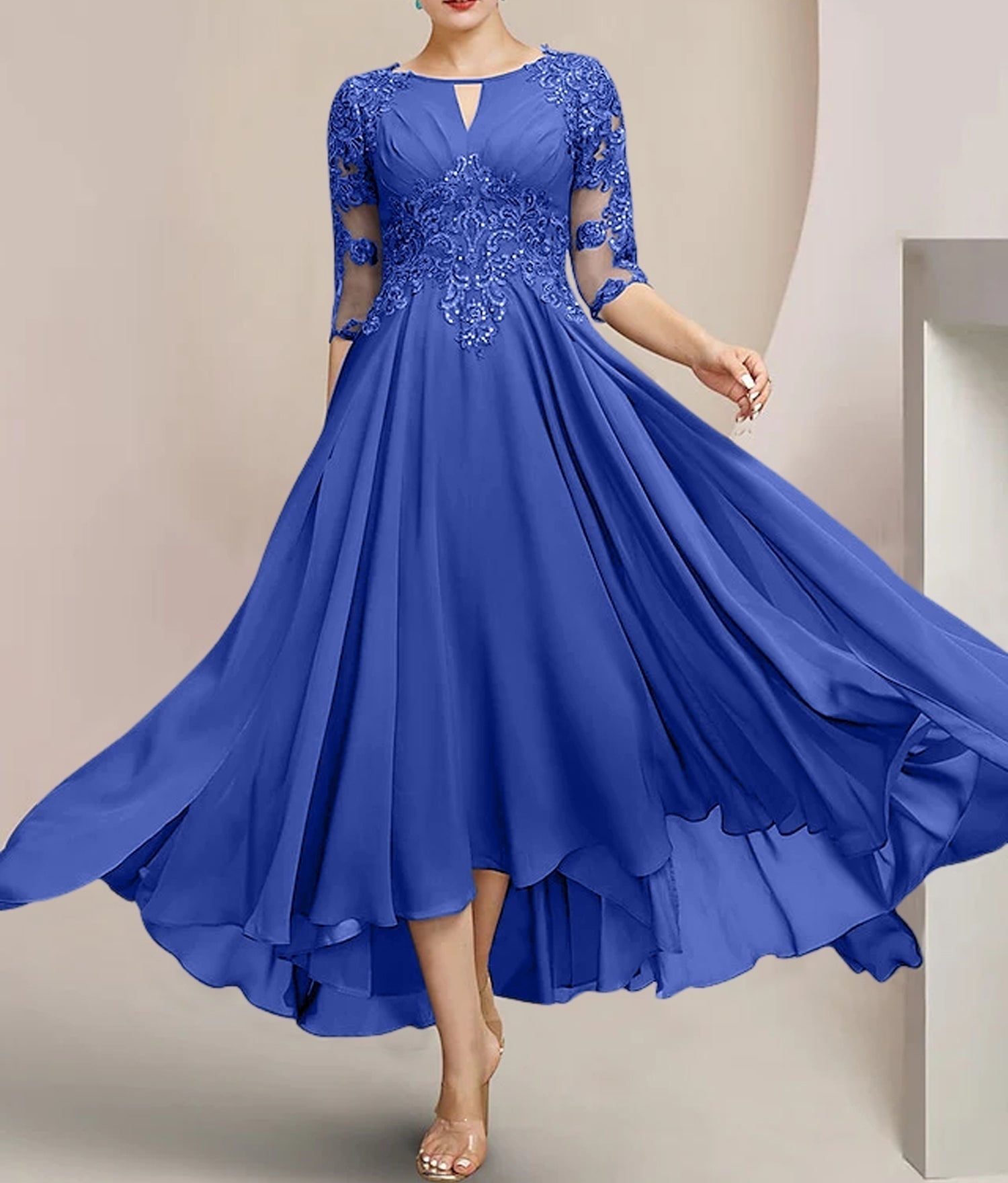A-Line/Princess Scoop Tea-Length Mother of the Bride Dresses