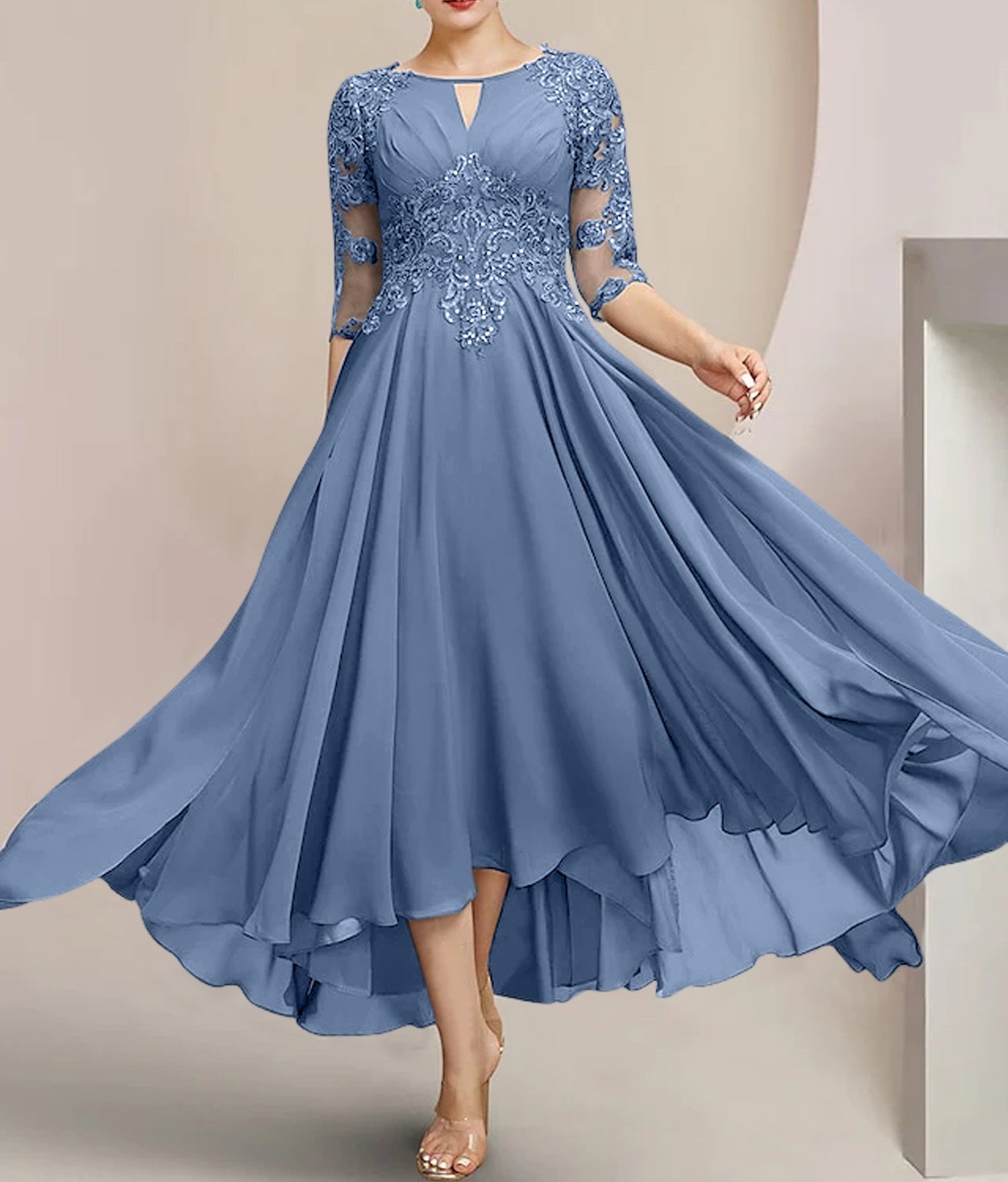 A-Line/Princess Scoop Tea-Length Mother of the Bride Dresses