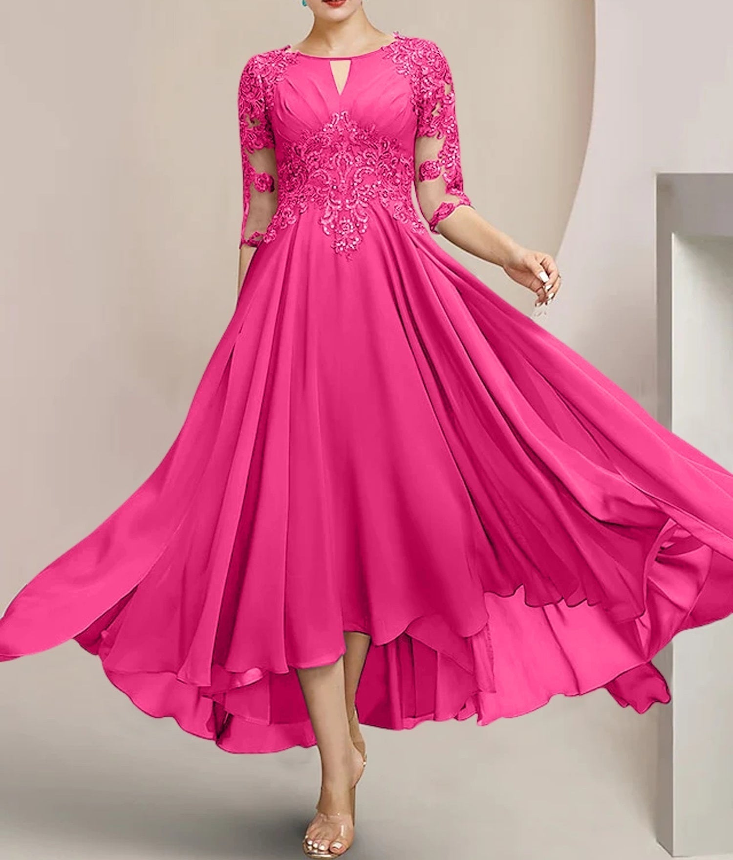 A-Line/Princess Scoop Tea-Length Mother of the Bride Dresses