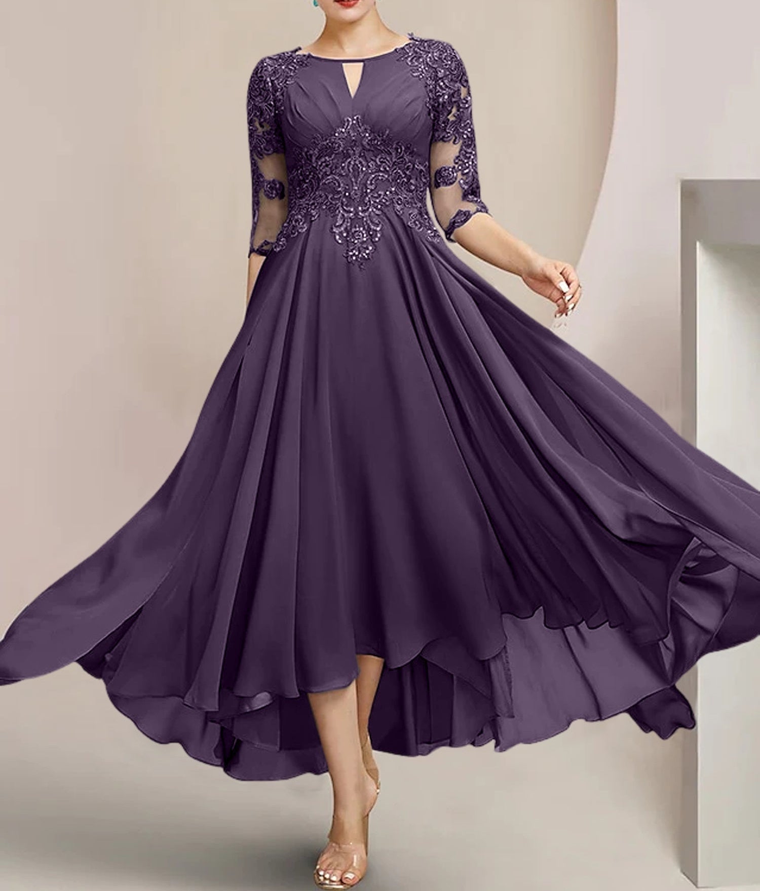 A-Line/Princess Scoop Tea-Length Mother of the Bride Dresses