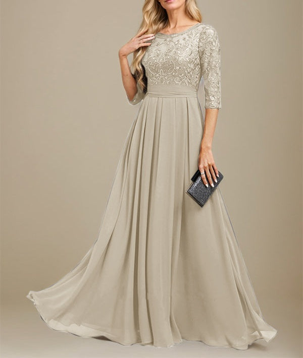 A-Line Scoop Floor-Length Lace Chiffon Mother Of the Bride Dress With Sequins Applique