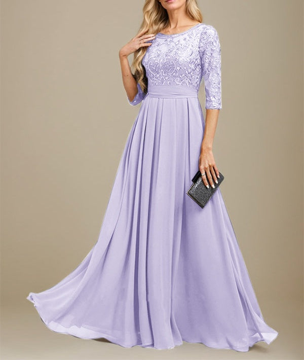 A-Line Scoop Floor-Length Lace Chiffon Mother Of the Bride Dress With Sequins Applique