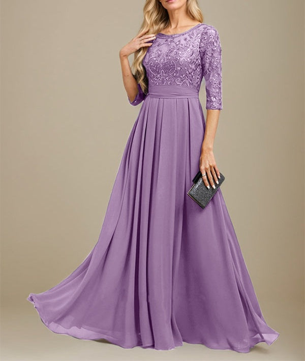 A-Line Scoop Floor-Length Lace Chiffon Mother Of the Bride Dress With Sequins Applique