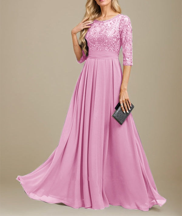 A-Line Scoop Floor-Length Lace Chiffon Mother Of the Bride Dress With Sequins Applique