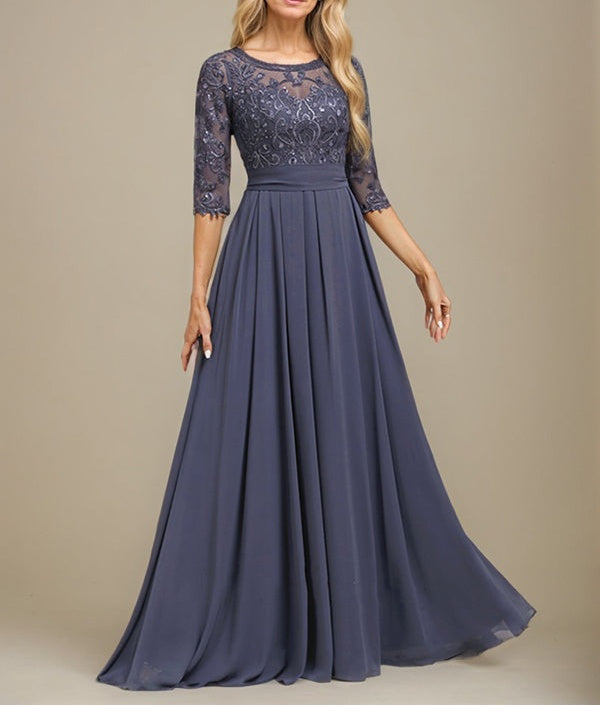 A-Line Scoop Floor-Length Lace Chiffon Mother Of the Bride Dress With Sequins Applique