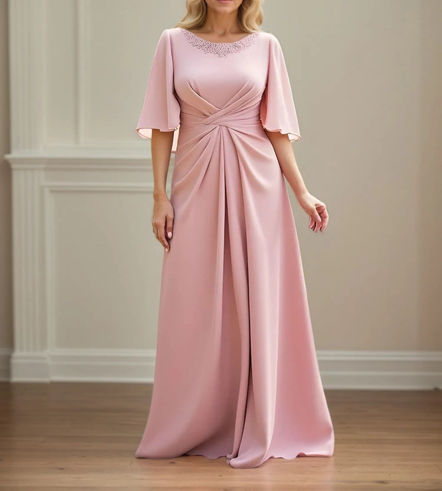Sheath/Column Ruched Floor Length Mother of the Bride Dress with Lace