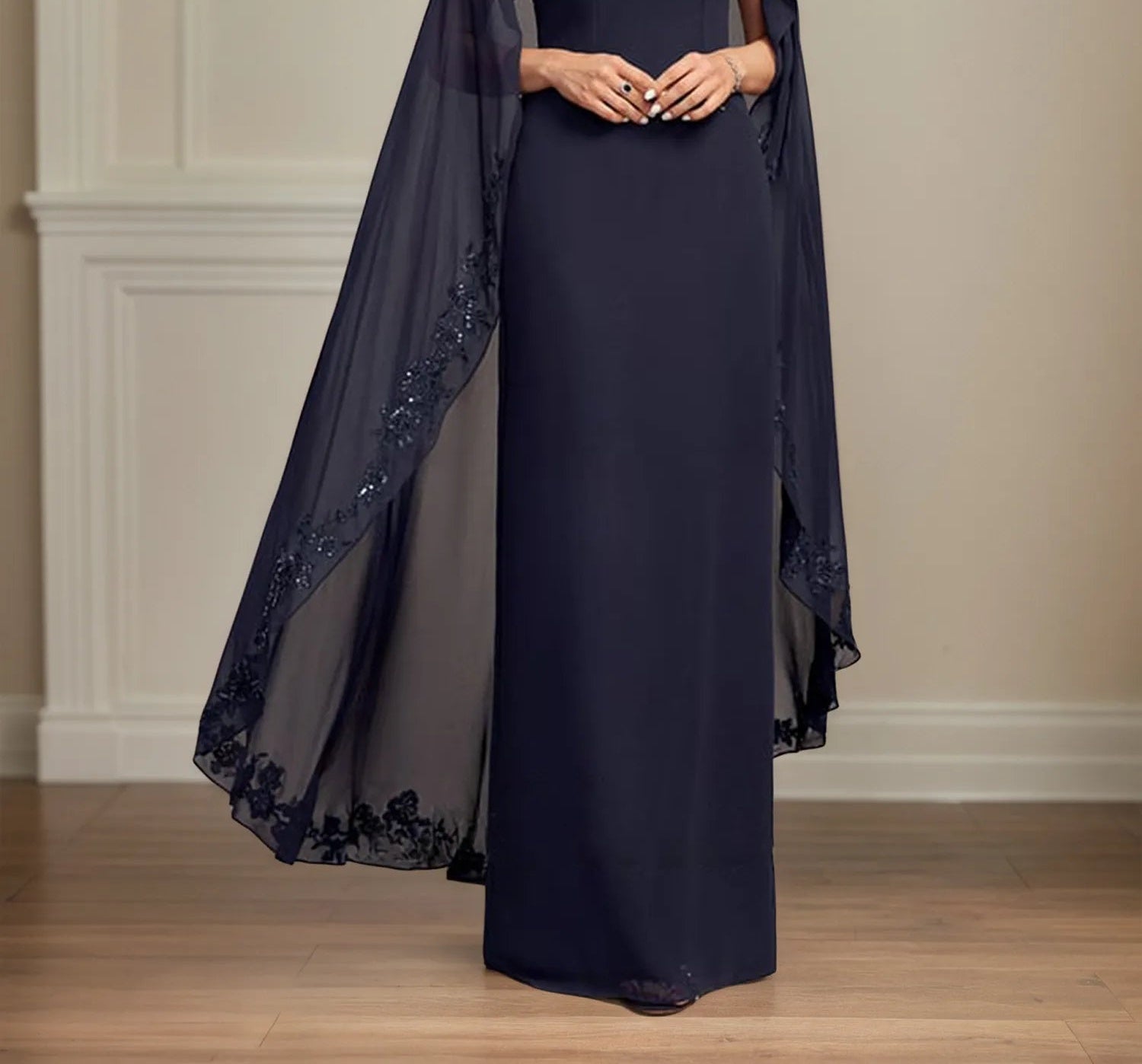 Sheath/Column Scoop Floor Length Chiffon Mother of the Bride Dress With Appliques Sequins