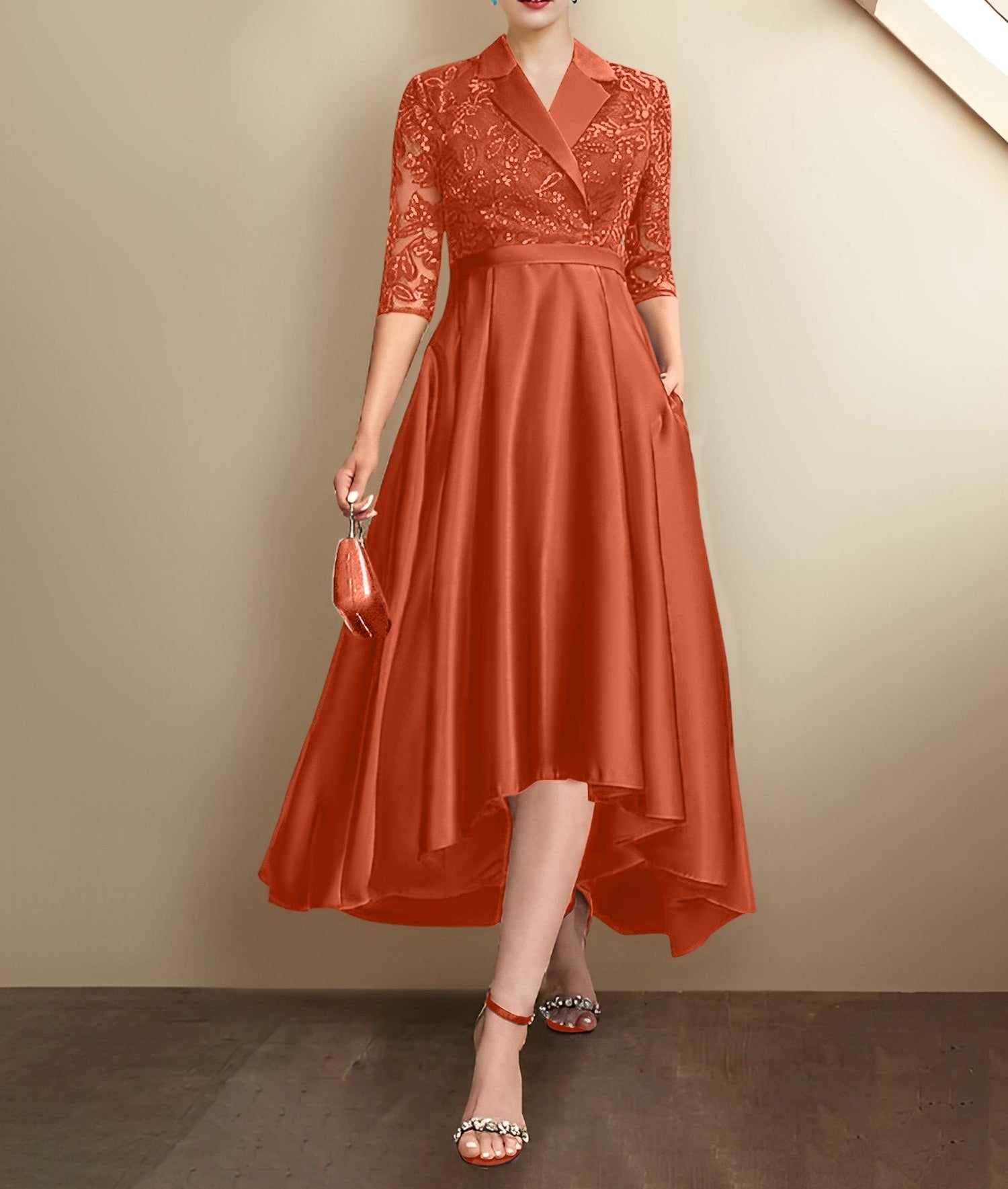 Sheath/Column V-Neck Tea-Length Mother of the Bride Dresses