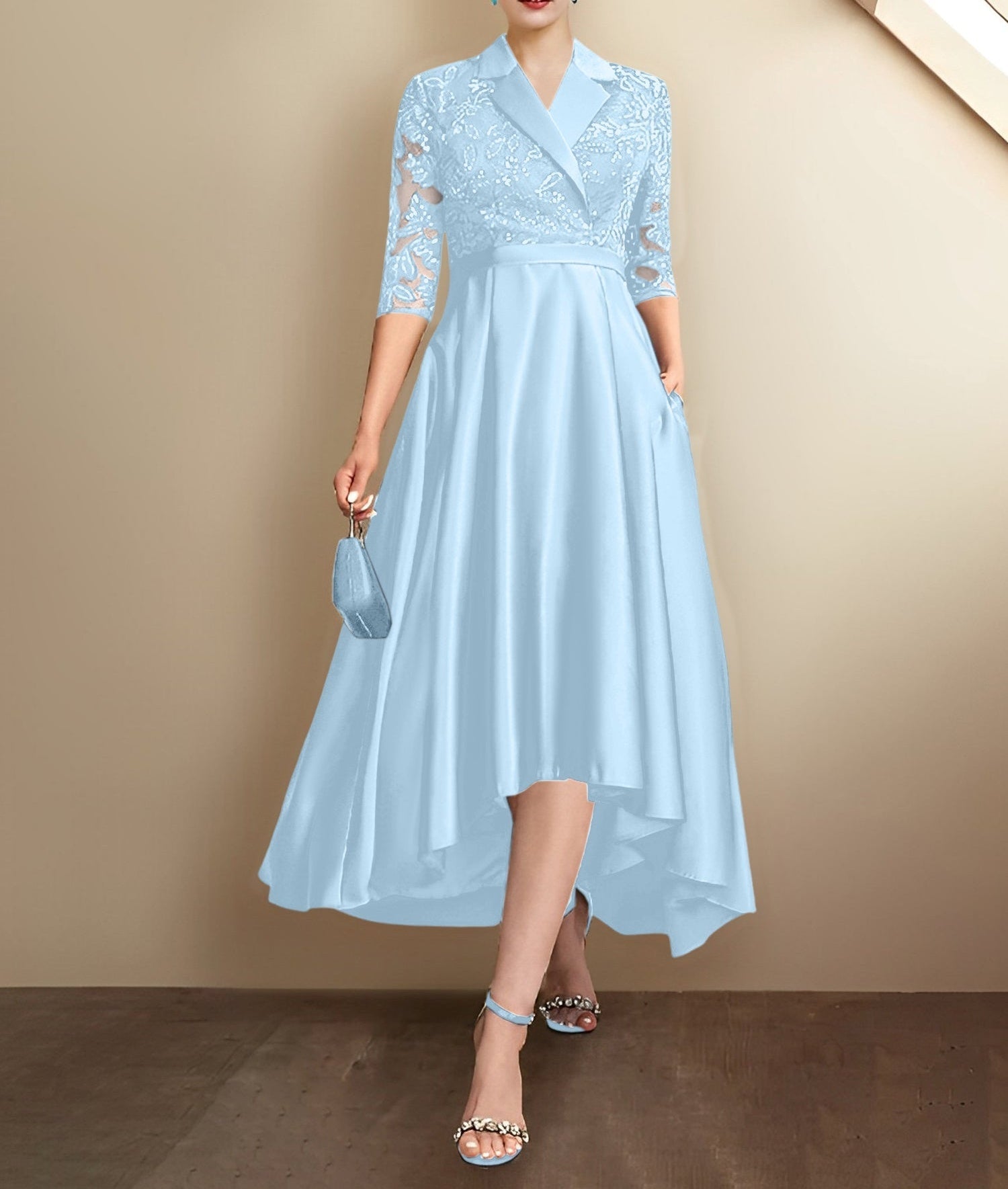 Sheath/Column V-Neck Tea-Length Mother of the Bride Dresses