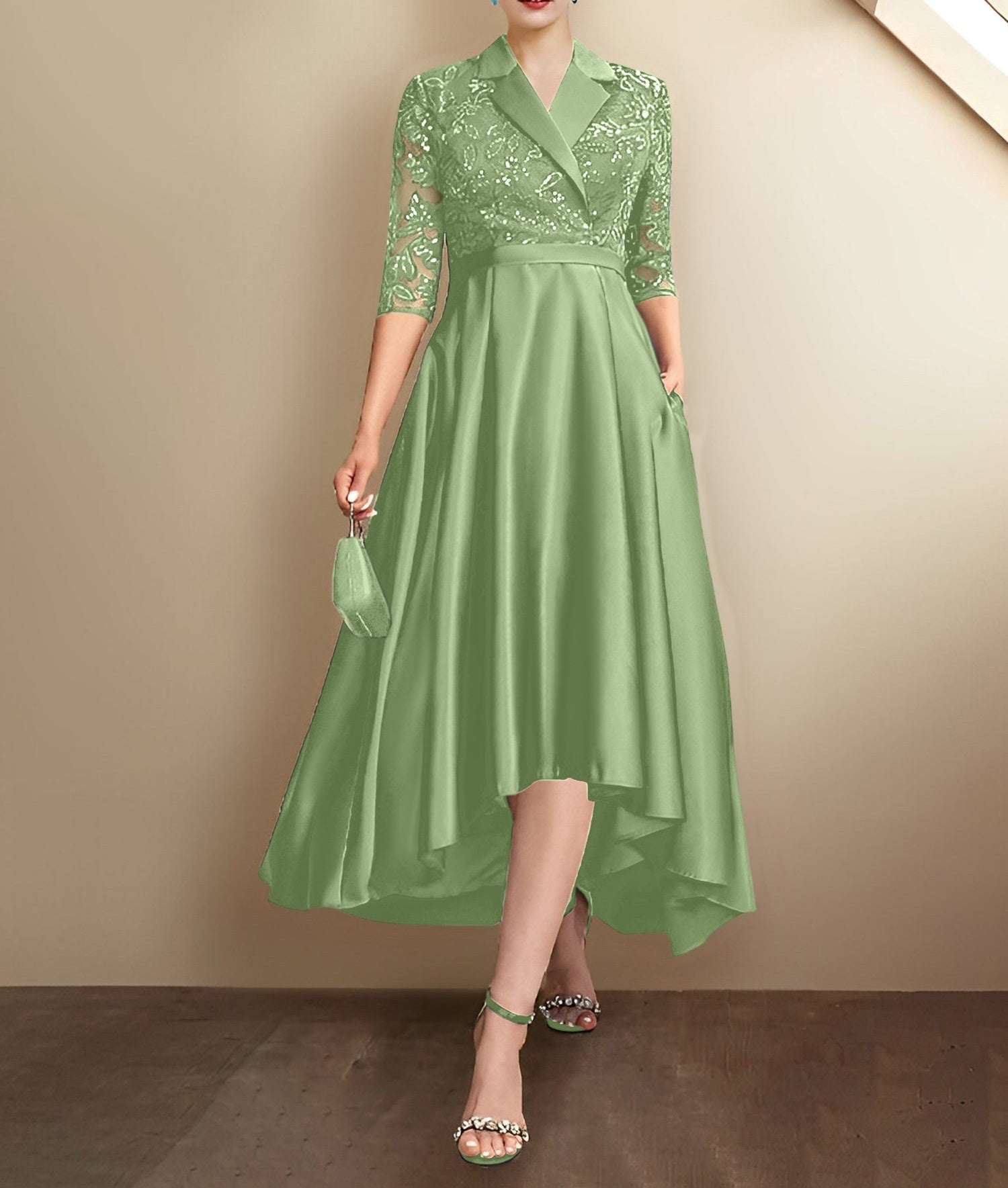 Sheath/Column V-Neck Tea-Length Mother of the Bride Dresses