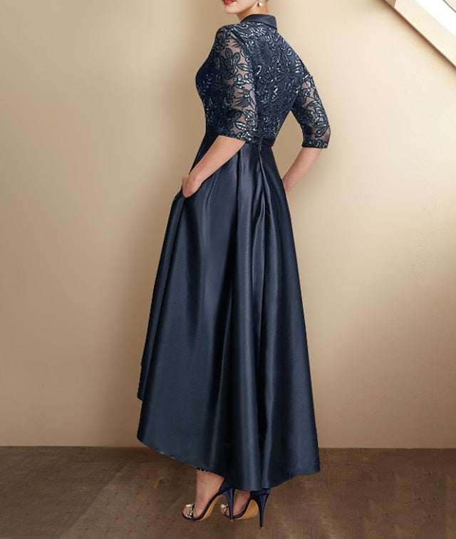 Sheath/Column V-Neck Tea-Length Mother of the Bride Dresses