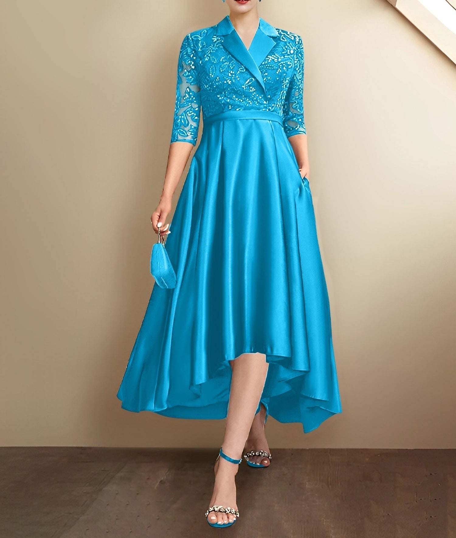 Sheath/Column V-Neck Tea-Length Mother of the Bride Dresses