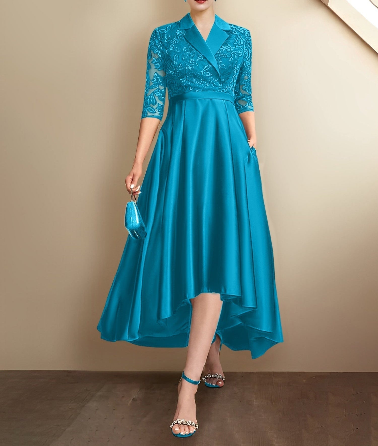 Sheath/Column V-Neck Tea-Length Mother of the Bride Dresses